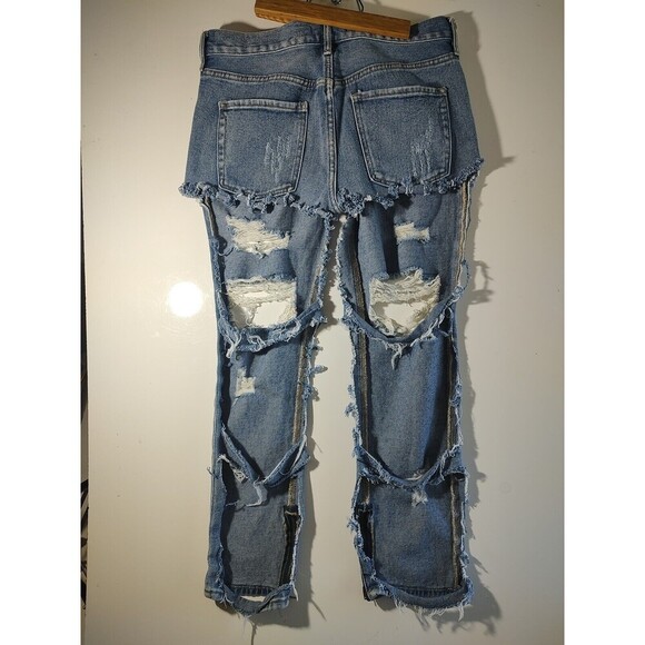 Denim Chaps Style Kendall Custom Cut Biker Jeans Distressed Custom VTG Hippie 27 - Picture 2 of 12
